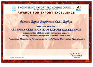 Awarded Export Excellence Certificate from Engineering Export